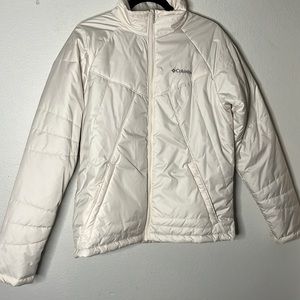 White puffy Columbia jacket